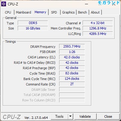 メモリの容量は8GB×2の16GB構成