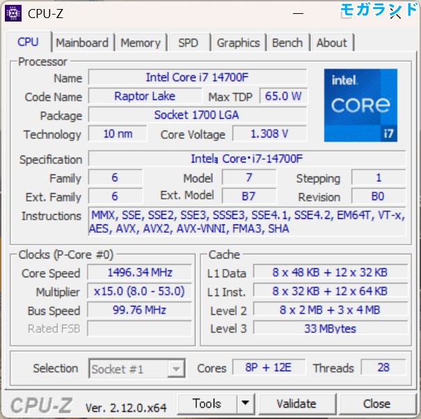 Core i7-14700FのCPU-Z